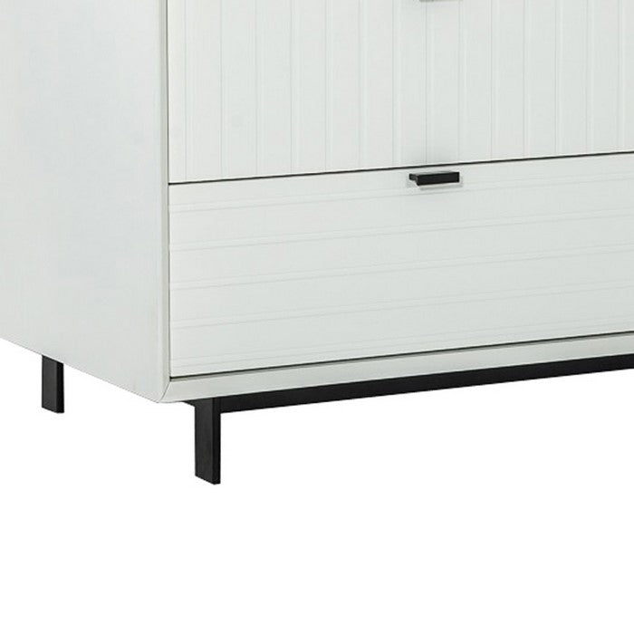 6 Drawer Wooden Dresser with Metal Handles and Legs, White and Black