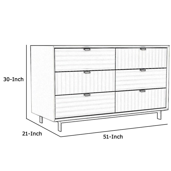 6 Drawer Wooden Dresser with Metal Handles and Legs, White and Black
