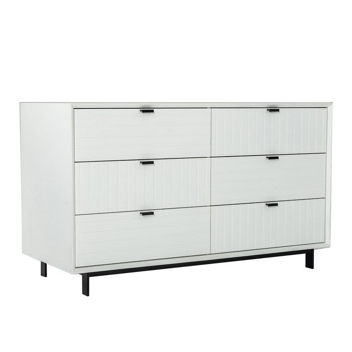 6 Drawer Wooden Dresser with Metal Handles and Legs, White and Black