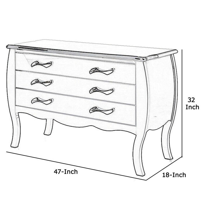 3 Drawer Wooden Dresser with Curved Design and Wave Style Handles, Black