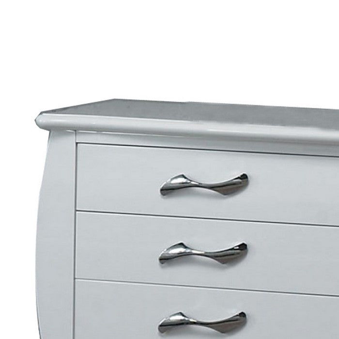 3 Drawer Wooden Dresser with Curved Design and Wave Style Handles, White