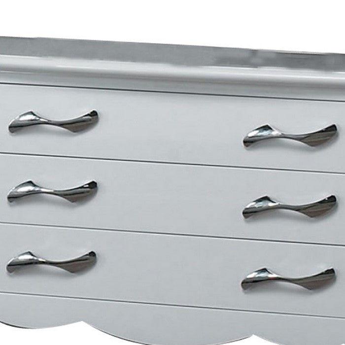 3 Drawer Wooden Dresser with Curved Design and Wave Style Handles, White