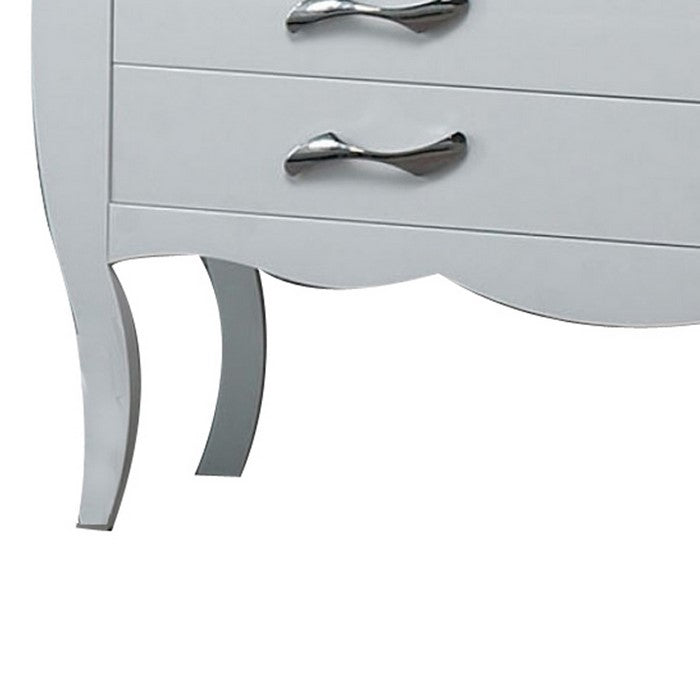 3 Drawer Wooden Dresser with Curved Design and Wave Style Handles, White