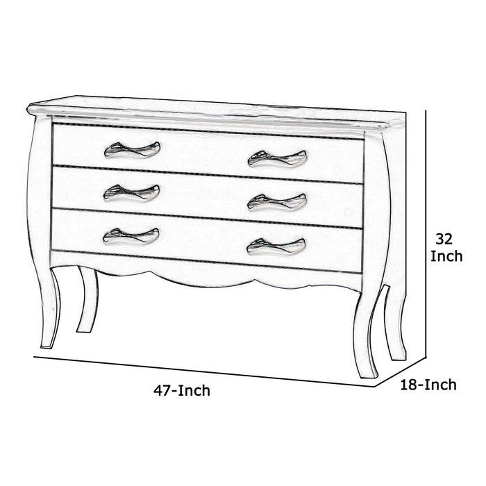 3 Drawer Wooden Dresser with Curved Design and Wave Style Handles, White