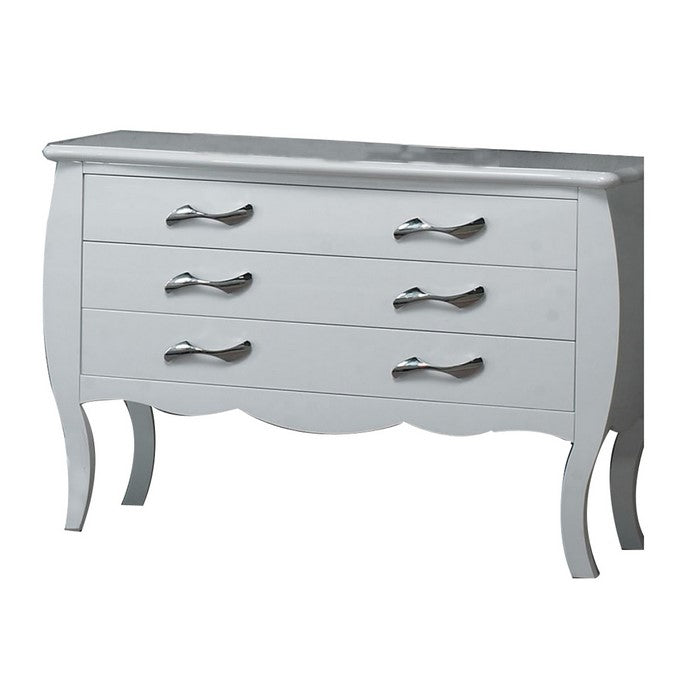 3 Drawer Wooden Dresser with Curved Design and Wave Style Handles, White