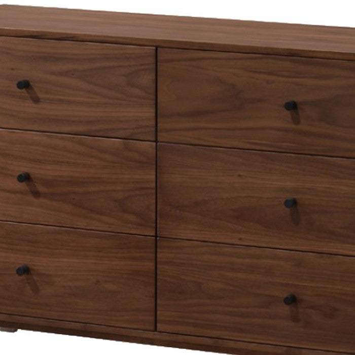 6 Drawer Wooden Dresser with Knob Handles and Tapered Legs, Brown