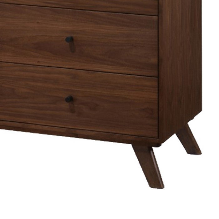 6 Drawer Wooden Dresser with Knob Handles and Tapered Legs, Brown