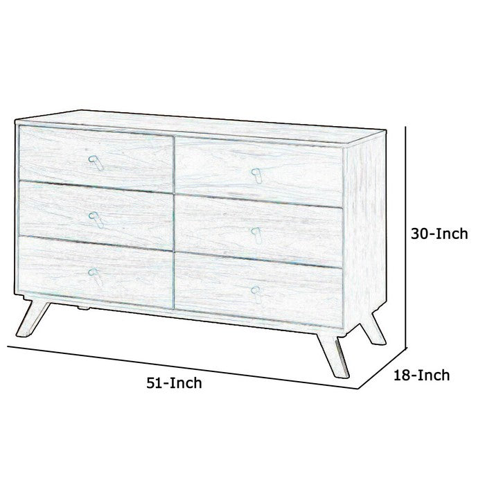 6 Drawer Wooden Dresser with Knob Handles and Tapered Legs, Brown