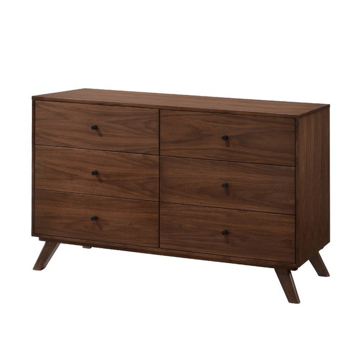 6 Drawer Wooden Dresser with Knob Handles and Tapered Legs, Brown