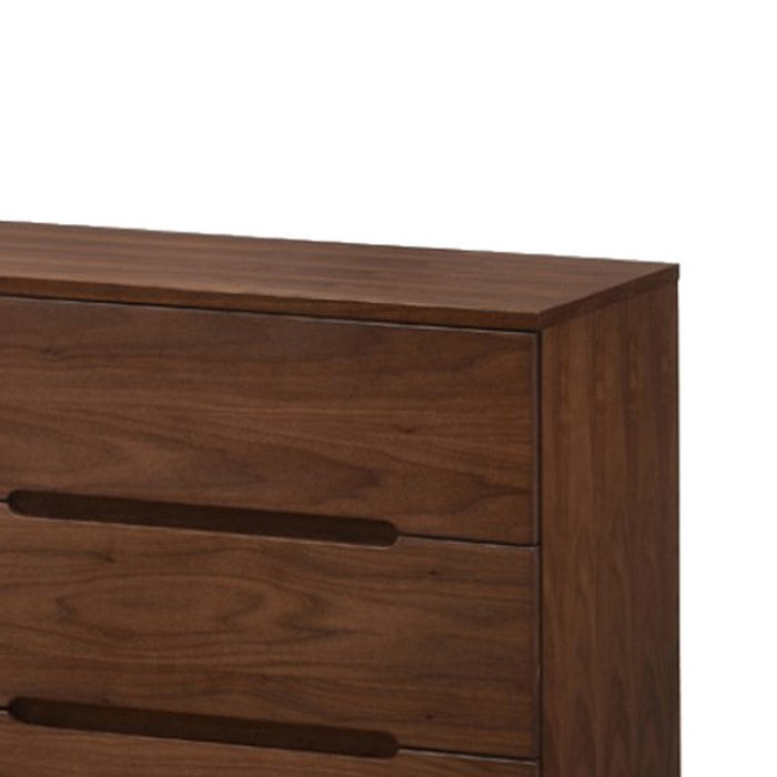 6 Drawer Wooden Dresser with Carved Pulls and Angled Tapered Legs, Brown