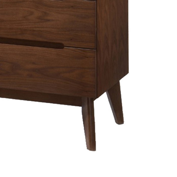 6 Drawer Wooden Dresser with Carved Pulls and Angled Tapered Legs, Brown