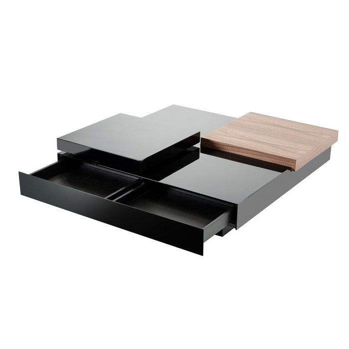 1 Drawer Wooden Coffee Table with Movable Tabletop, Black and Brown