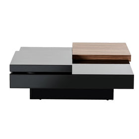 1 Drawer Wooden Coffee Table with Movable Tabletop, Black and Brown
