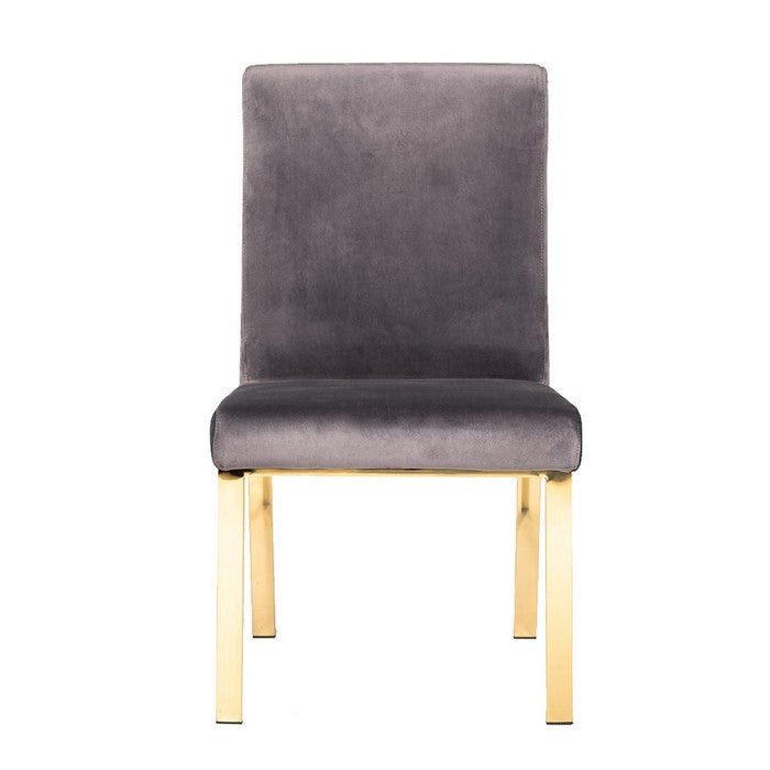 Fabric Upholstered Dining Chair with Metal Frame, Set of 2, Gray and Gold