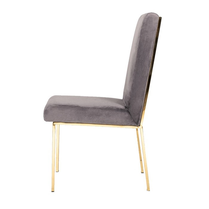 Fabric Upholstered Dining Chair with Metal Frame, Set of 2, Gray and Gold