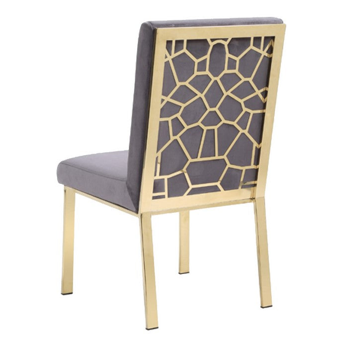 Fabric Upholstered Dining Chair with Metal Frame, Set of 2, Gray and Gold