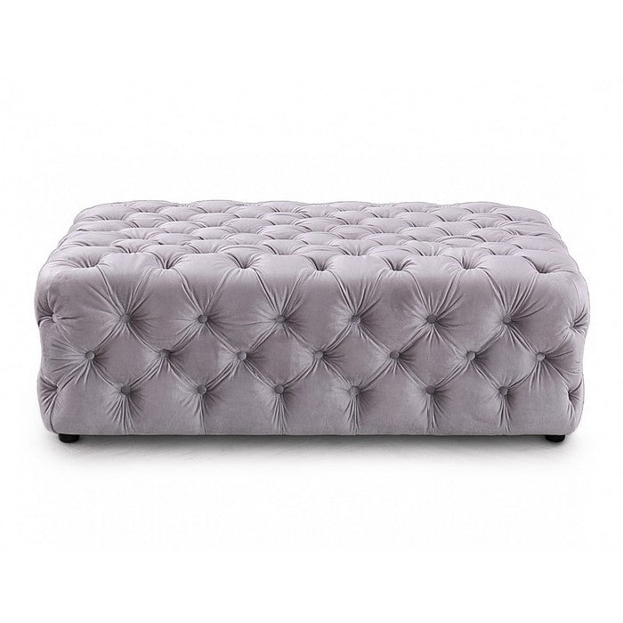 Fabric Upholstered Ottoman with Button Tufting, Gray