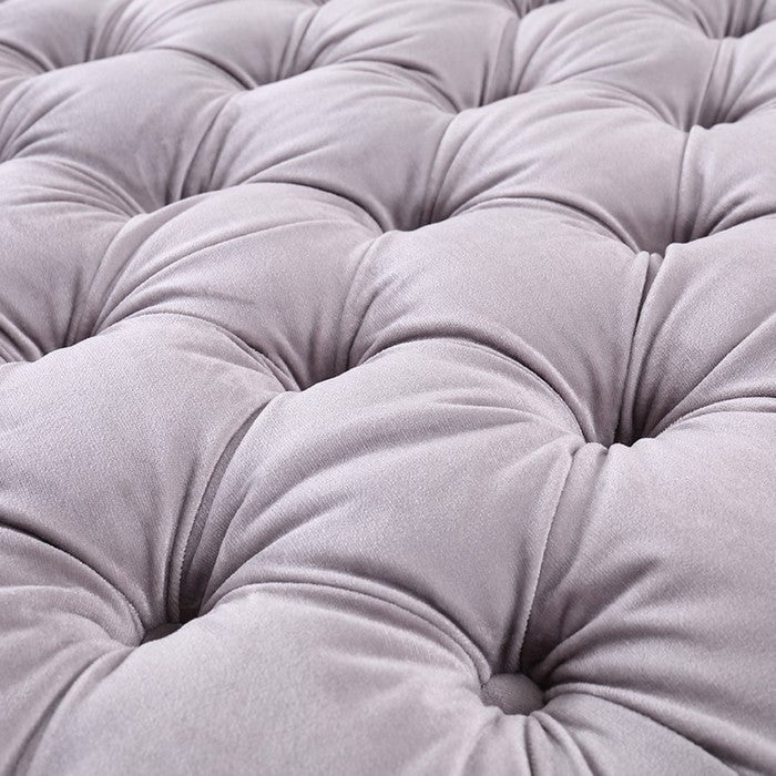 Fabric Upholstered Ottoman with Button Tufting, Gray