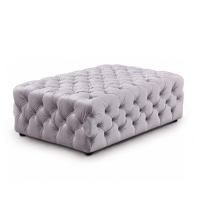 Fabric Upholstered Ottoman with Button Tufting, Gray