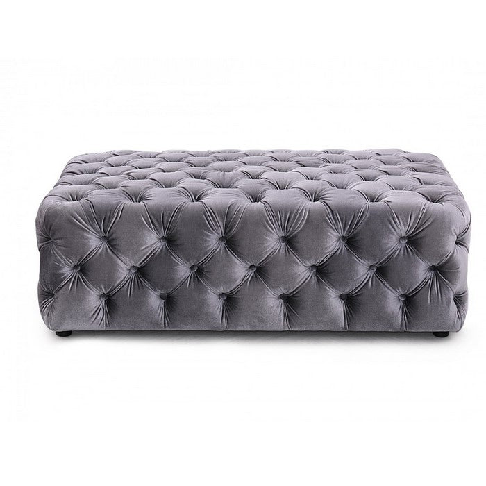 Fabric Upholstered Ottoman with Button Tufting, Dark Gray