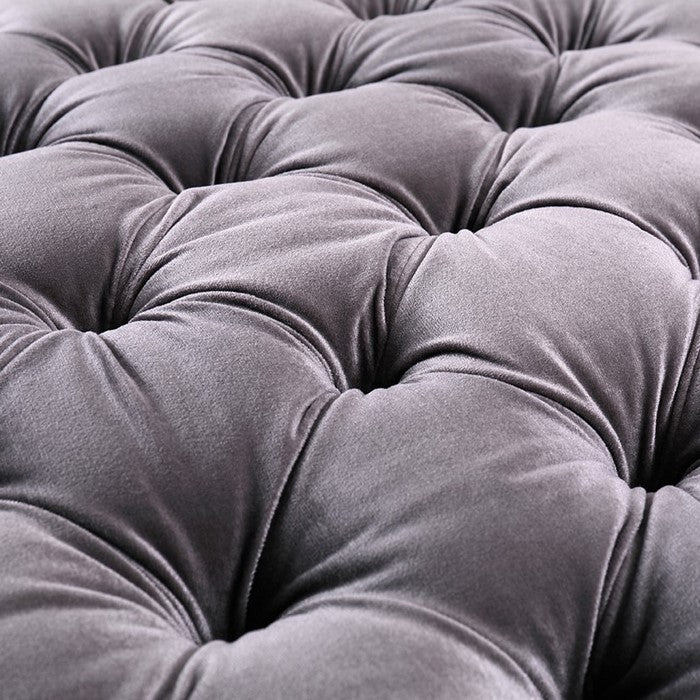 Fabric Upholstered Ottoman with Button Tufting, Dark Gray
