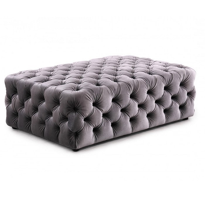 Fabric Upholstered Ottoman with Button Tufting, Dark Gray