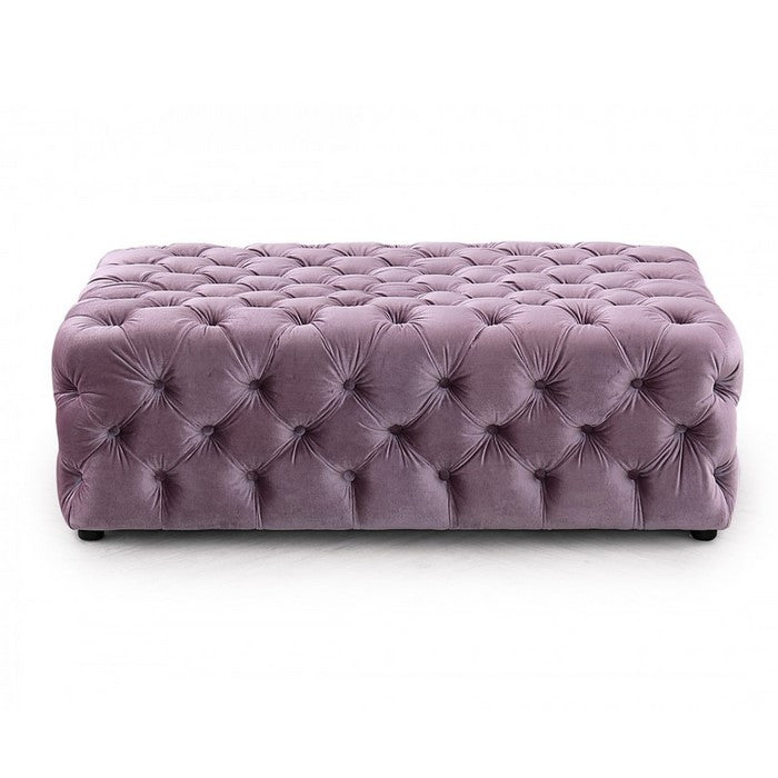 Fabric Upholstered Ottoman with Button Tufting, Purple