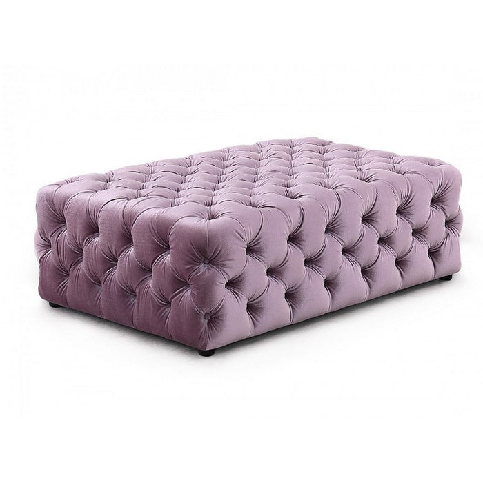 Fabric Upholstered Ottoman with Button Tufting, Purple