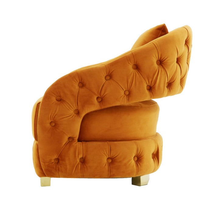 Fabric Upholstered Lounge Chair with Button Tufted Front and Back, Orange