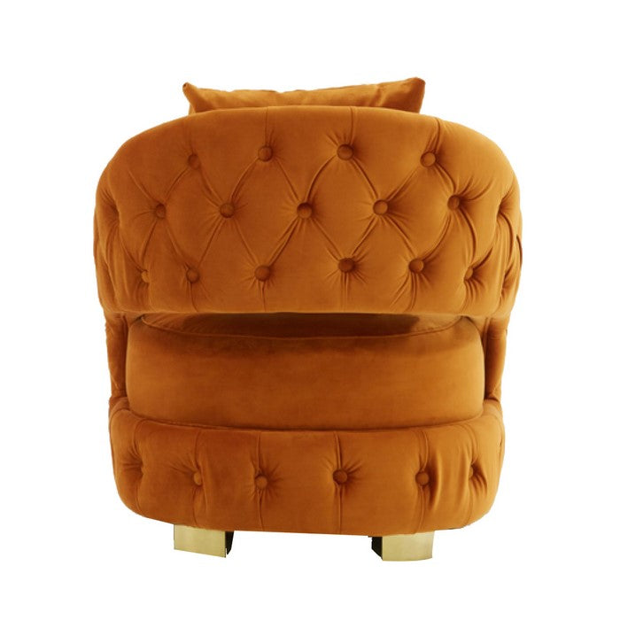 Fabric Upholstered Lounge Chair with Button Tufted Front and Back, Orange