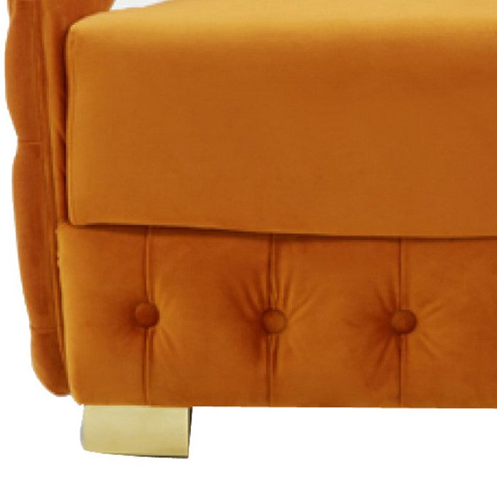 Fabric Upholstered Lounge Chair with Button Tufted Front and Back, Orange