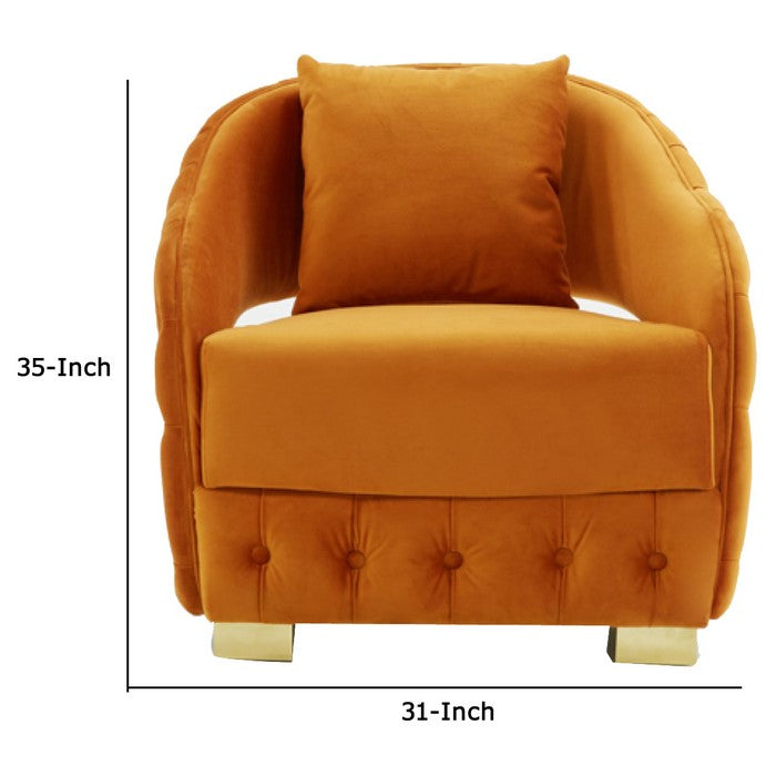 Fabric Upholstered Lounge Chair with Button Tufted Front and Back, Orange
