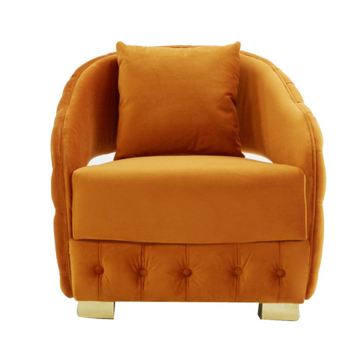Fabric Upholstered Lounge Chair with Button Tufted Front and Back, Orange