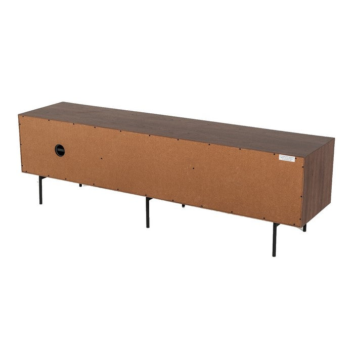 2 Drawer TV Stand with 1 Door and 2 Open Compartments, Gray and Brown