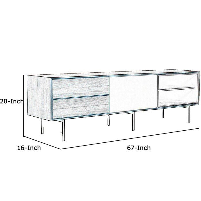 2 Drawer TV Stand with 1 Door and 2 Open Compartments, Gray and Brown