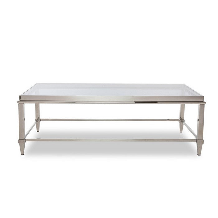 Rectangular Glass Top Coffee Table with Metal Frame, Gray