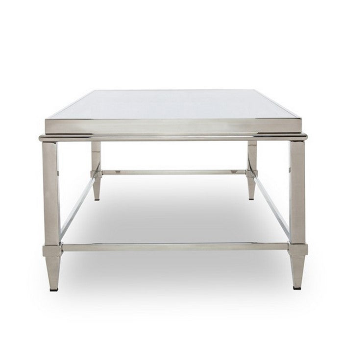 Rectangular Glass Top Coffee Table with Metal Frame, Gray