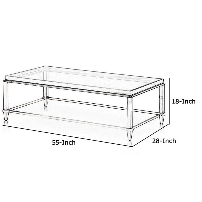 Rectangular Glass Top Coffee Table with Metal Frame, Gray