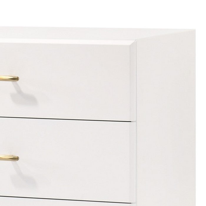 6 Drawer Wooden Dresser with Metal Hairpin Legs, White and Gold