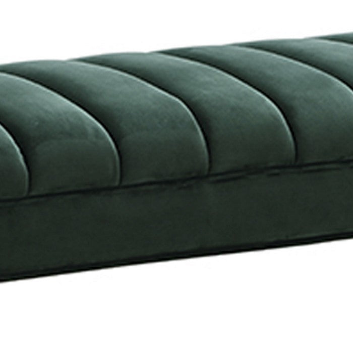 Rectangular Bench with Vertical Plush Tufted Seat and Tubular Legs, Green