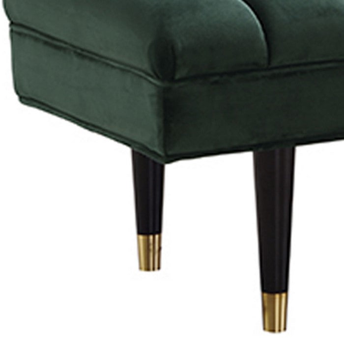 Rectangular Bench with Vertical Plush Tufted Seat and Tubular Legs, Green