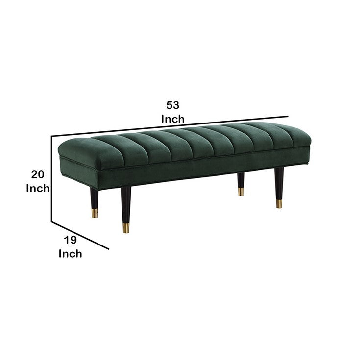 Rectangular Bench with Vertical Plush Tufted Seat and Tubular Legs, Green