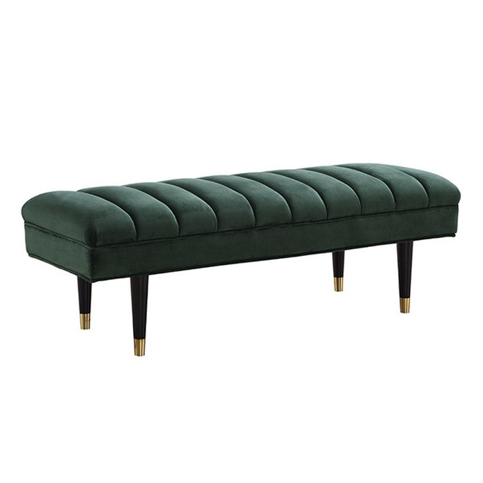 Rectangular Bench with Vertical Plush Tufted Seat and Tubular Legs, Green