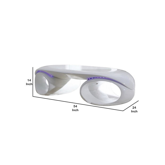 Contemporary Coffee Table with Oval Base and LED Lights, White