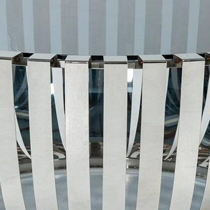 Cage Design Bowl Shaped Coffee Table with Smoked Glass Top,Blue and Silver