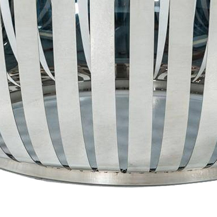 Cage Design Bowl Shaped Coffee Table with Smoked Glass Top,Blue and Silver
