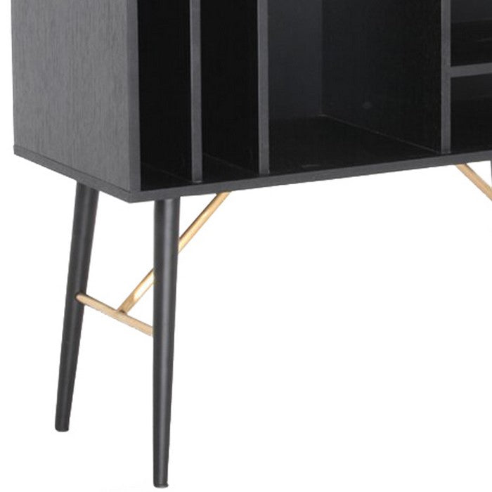 Transitional Buffet with 3 Open Shelves and Hinged Door Storage, Black