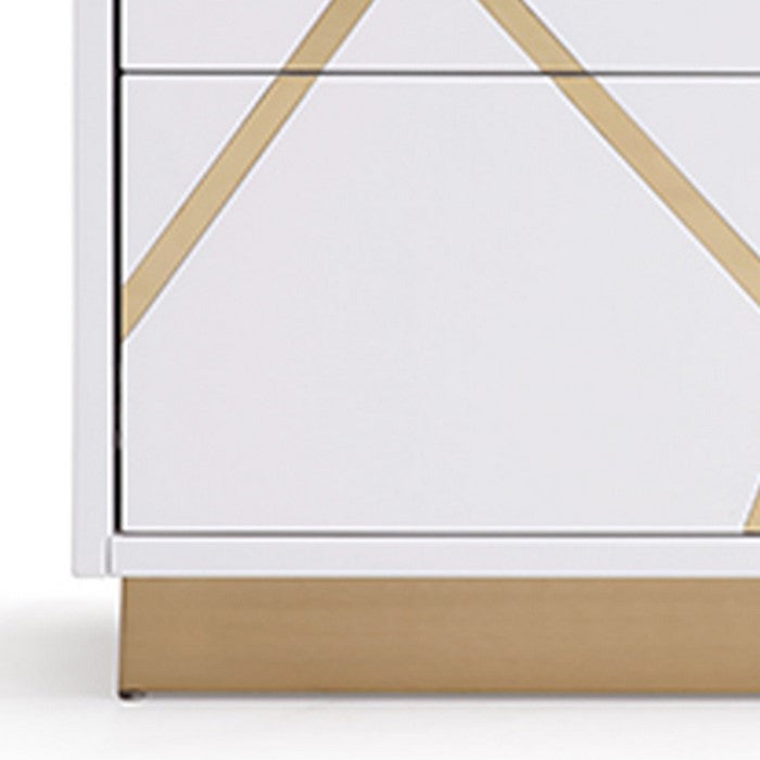 2 Drawer Storage Nightstand with Painted Accents, White and Gold