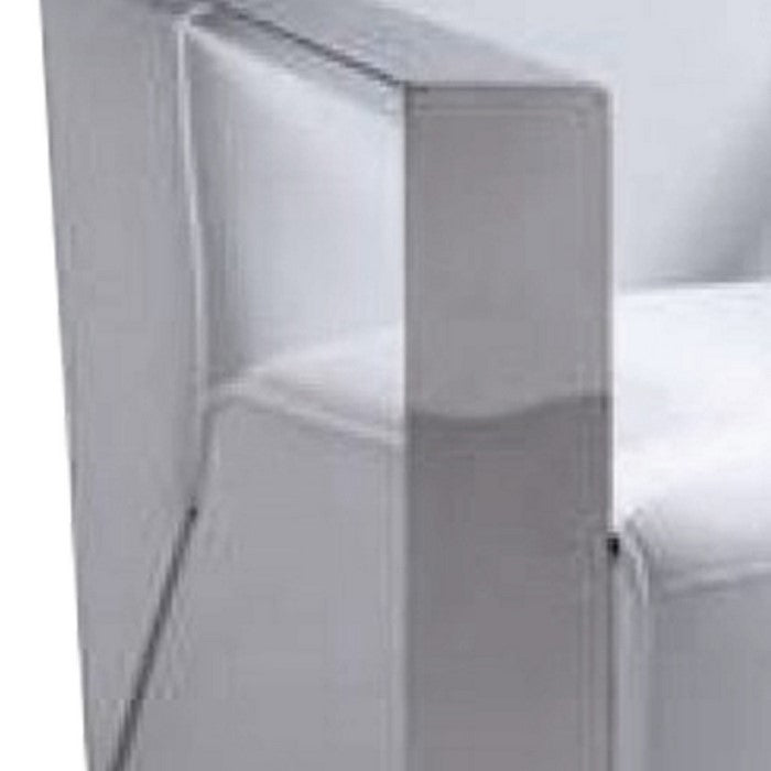 Contemporary Style Lounge Chair with Stainless Steel Arms, White and Silver