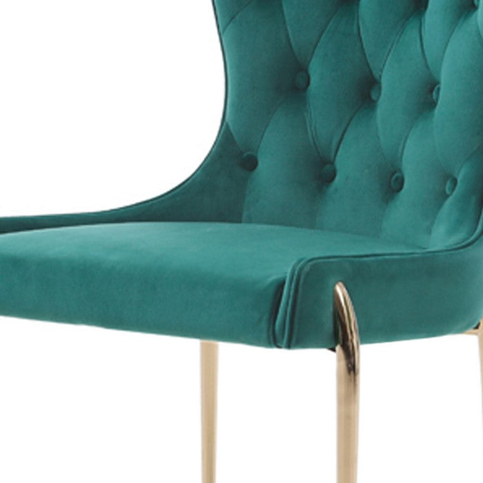 Button Tufted Curved Back Dining Chair, Set of 2,  Blue and Gold